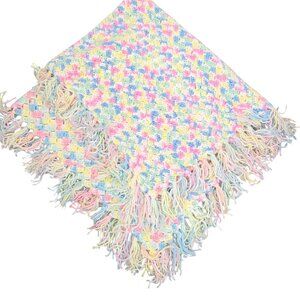 Handmade Crochet Baby Blanket Pastel Afghan 44”x 36” Blue Pink Yellow Nursery